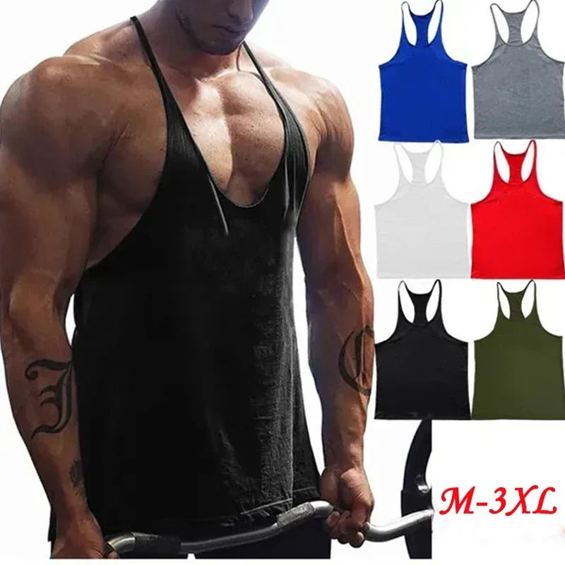 قميص رياضي رجالي بحمالات خلفية (Y-Back)، مقاسات من M إلى XXXL