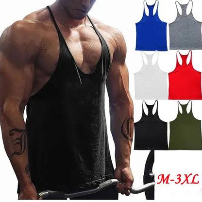 قميص رياضي رجالي بحمالات خلفية (Y-Back)، مقاسات من M إلى XXXL