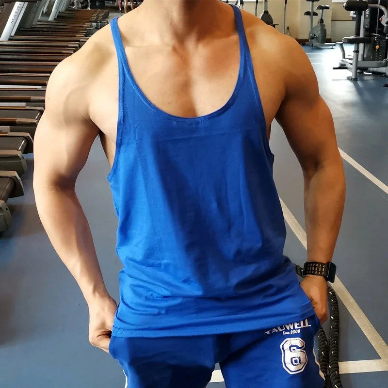 قميص رياضي رجالي بحمالات خلفية (Y-Back)، مقاسات من M إلى XXXL