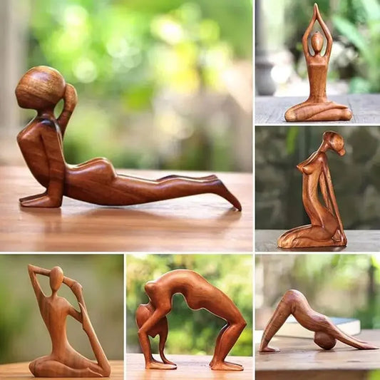 Carved Wooden Yoga Figure Ornament, Six Designs